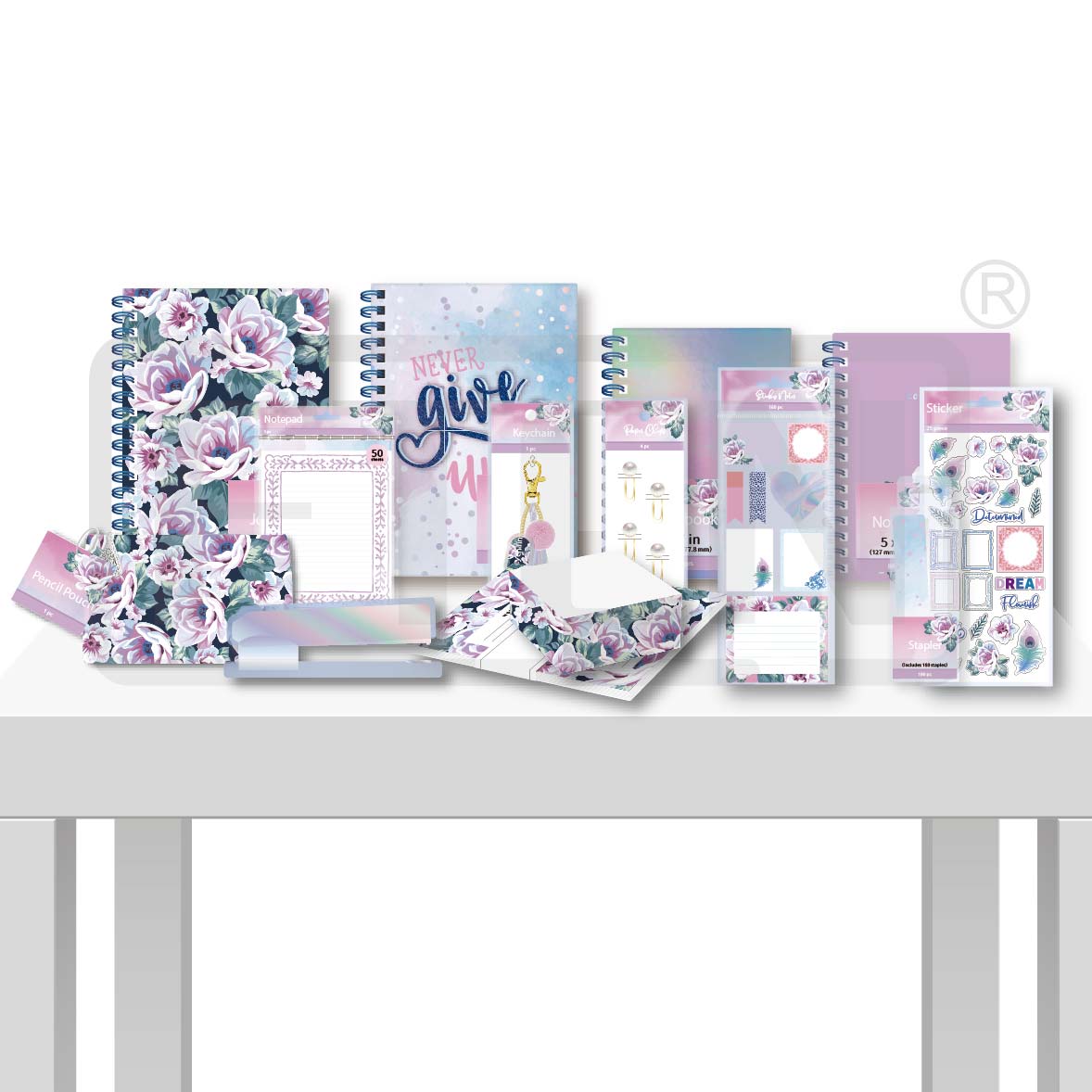 PURPLE FLOWER COLLECTION STATIONERY